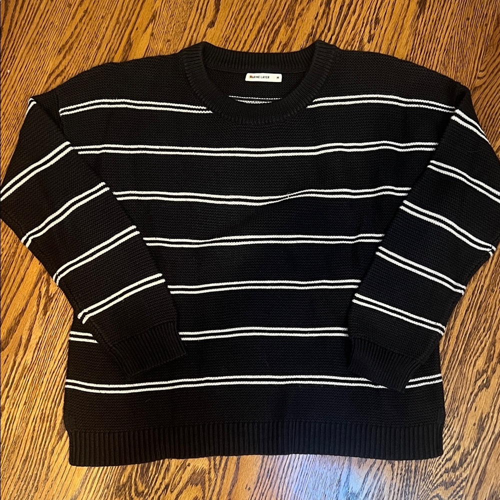 Marine Layer 100% Cotton Black and White Striped Sweater - Medium
